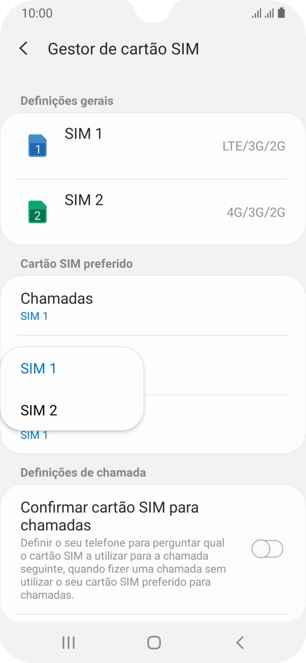 Prima o cartão SIM pretendido.