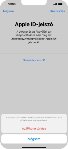 Írd be az Apple ID-hoz tartózó jelszót, és válaszd Az iPhone törlése lehetőséget. Várj egy kicsit, amíg a telefon visszaállítja a gyári beállításokat. A telefon konfigurálásához és ahhoz, hogy üzemkész állapotba hozd, kövesd a képernyőn megjelenő utasításokat.