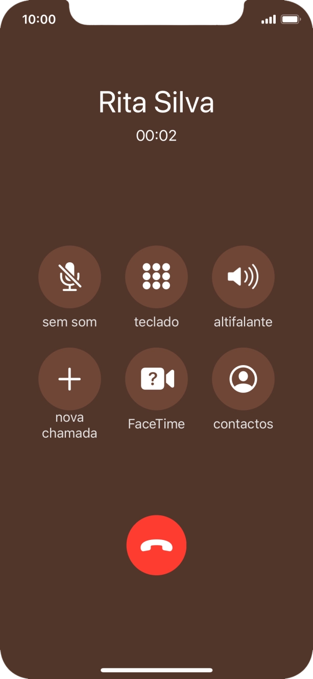 Prima o ícone para terminar chamada para terminar a chamada.