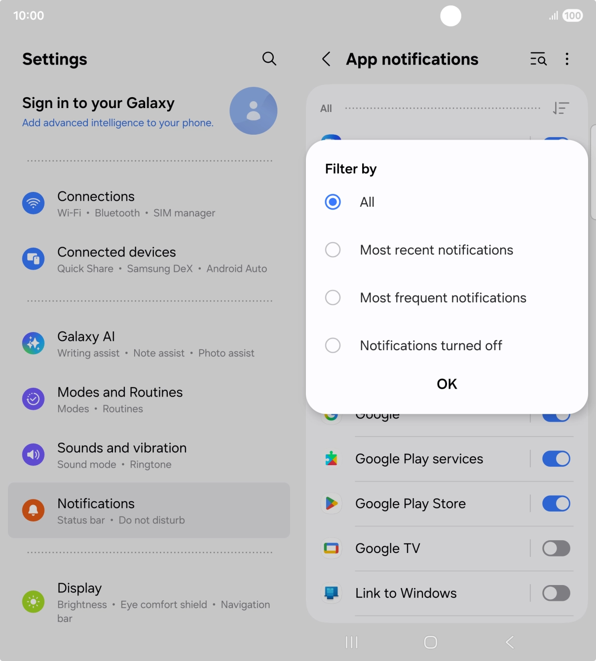 Press the required setting.
