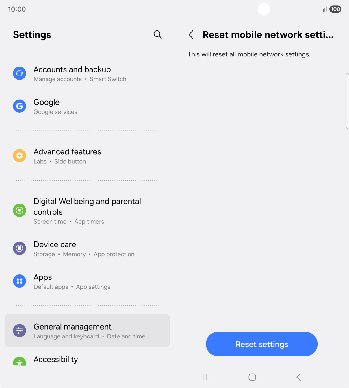 Press Reset settings.