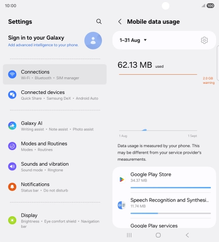 The data usage for each application is displayed below the name of the application.