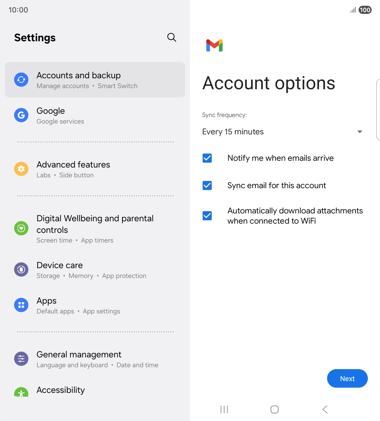 If this screen is displayed, your email account has been recognised and set up automatically. Follow the instructions on the screen to key in more information and finish setting up your phone. If this screen is displayed, your email account has been recognised and set up automatically. Follow the instructions on the screen to key in more information and finish setting up your phone.