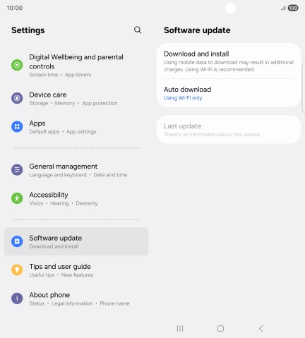 Press Download and install. If a new software version is available, it's displayed. Follow the instructions on the screen to update the phone software.