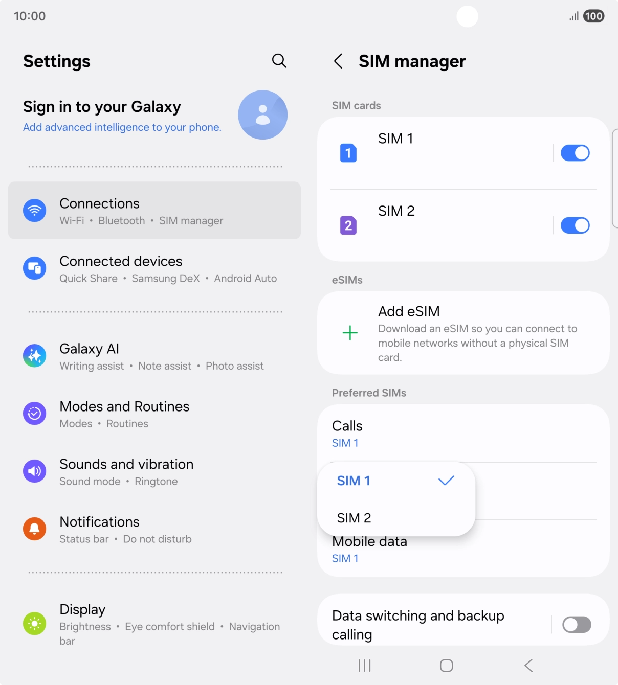 Press the required service.