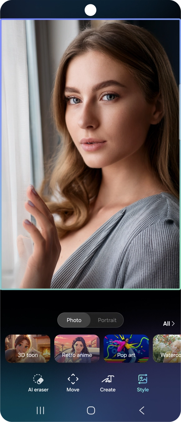 To change the style of your portrait photos, press Style and follow the instructions on the screen to use the function.