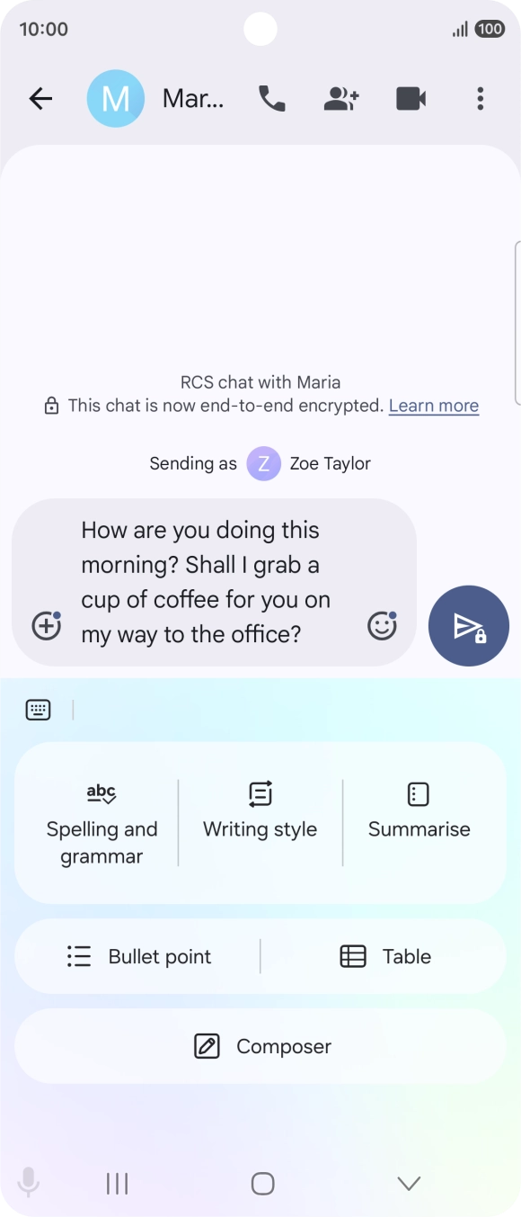 To change the writing style of your text, press Writing style and follow the instructions on the screen to use the function.