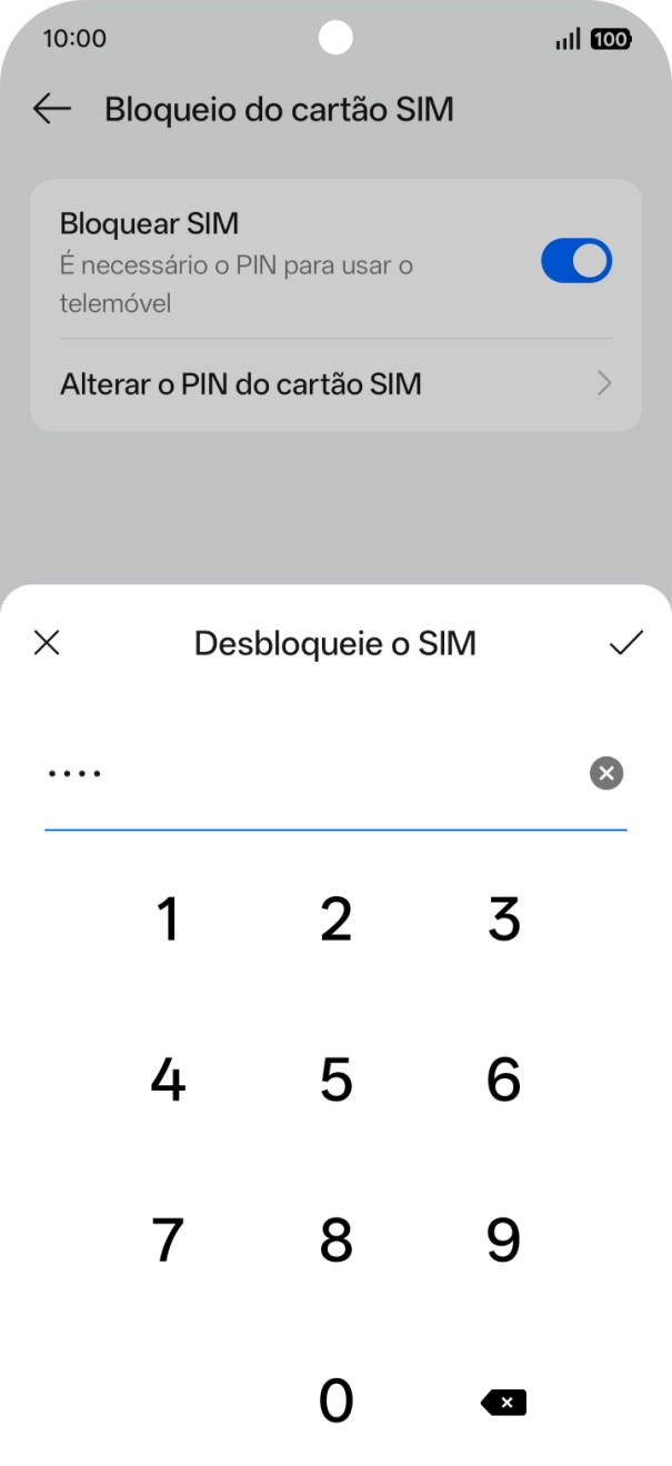 Introduza o código PIN e prima o ícone para aceitar.