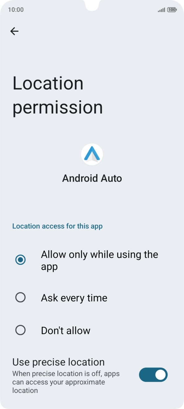 Press the required setting.