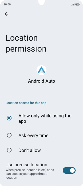 Press the required setting.