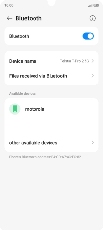Press the required Bluetooth device and follow the instructions on the screen to pair the device with your phone.