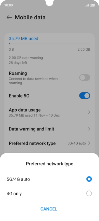Press the required network mode.
