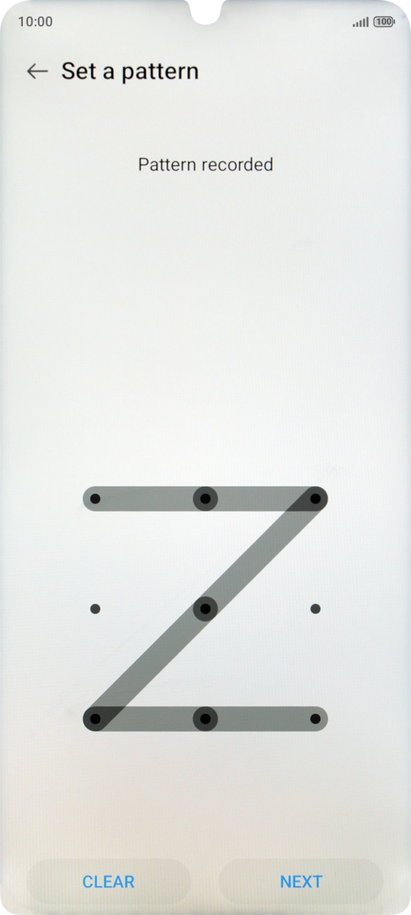 Slide your finger across the screen to connect at least four points and press NEXT.