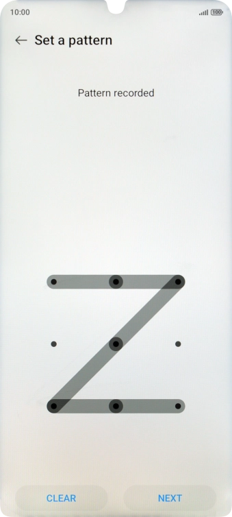 Slide your finger across the screen to connect at least four points and press NEXT.