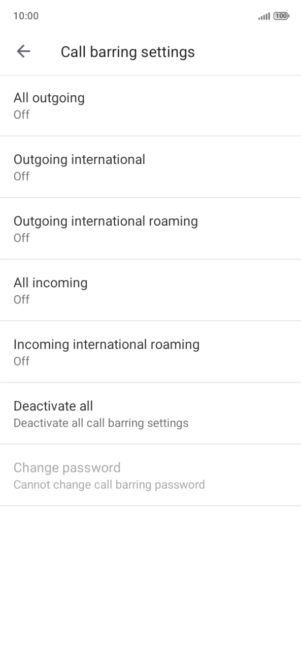 Press the required barring type.