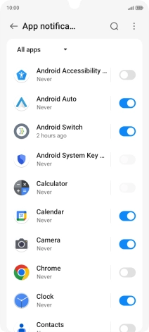 Press the indicators next to the required apps to turn the function on or off.