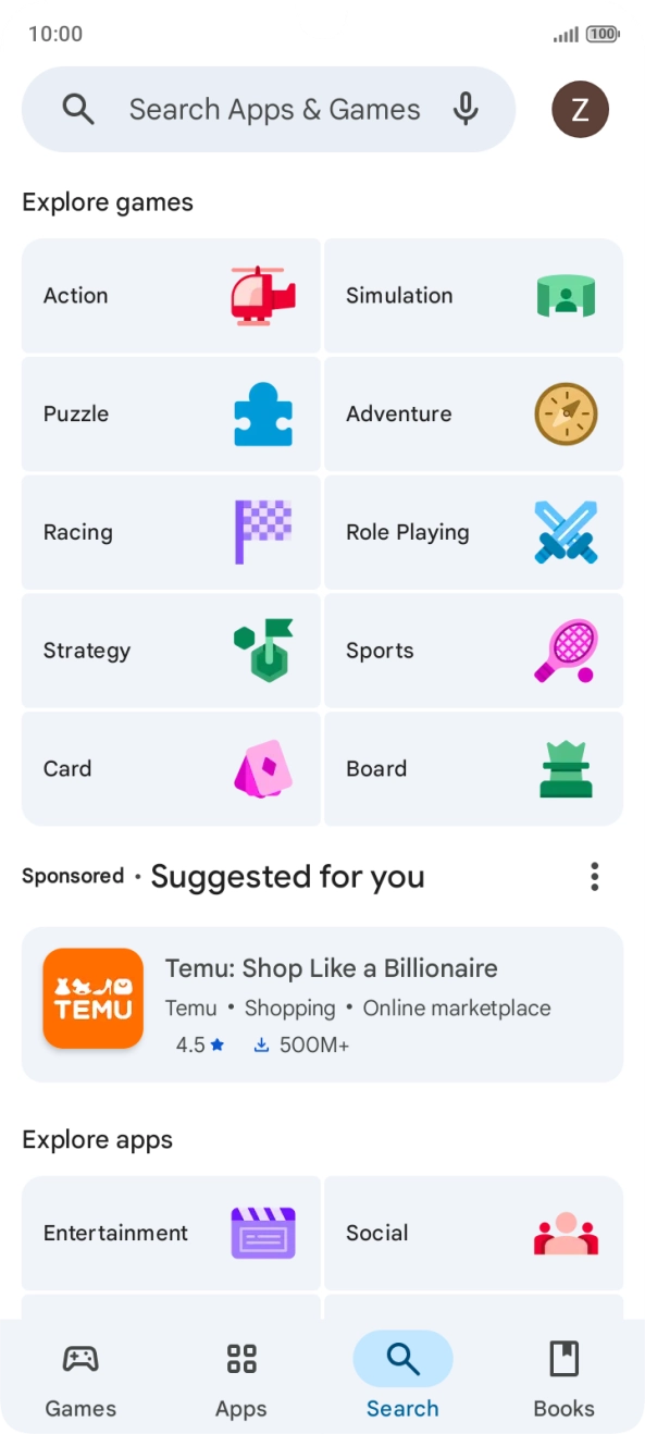 Press the search field.