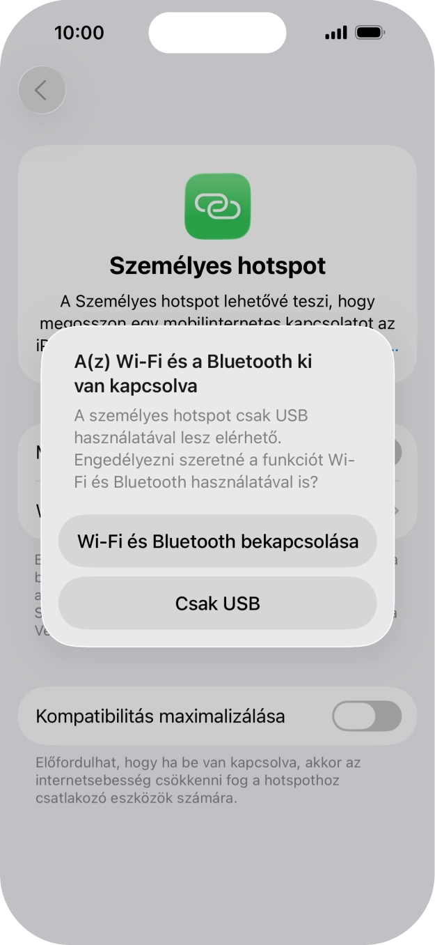 Amennyiben ki van kapcsolva a Wi-Fi, válaszd a Wi-Fi és Bluetooth bekapcsolása lehetőséget.