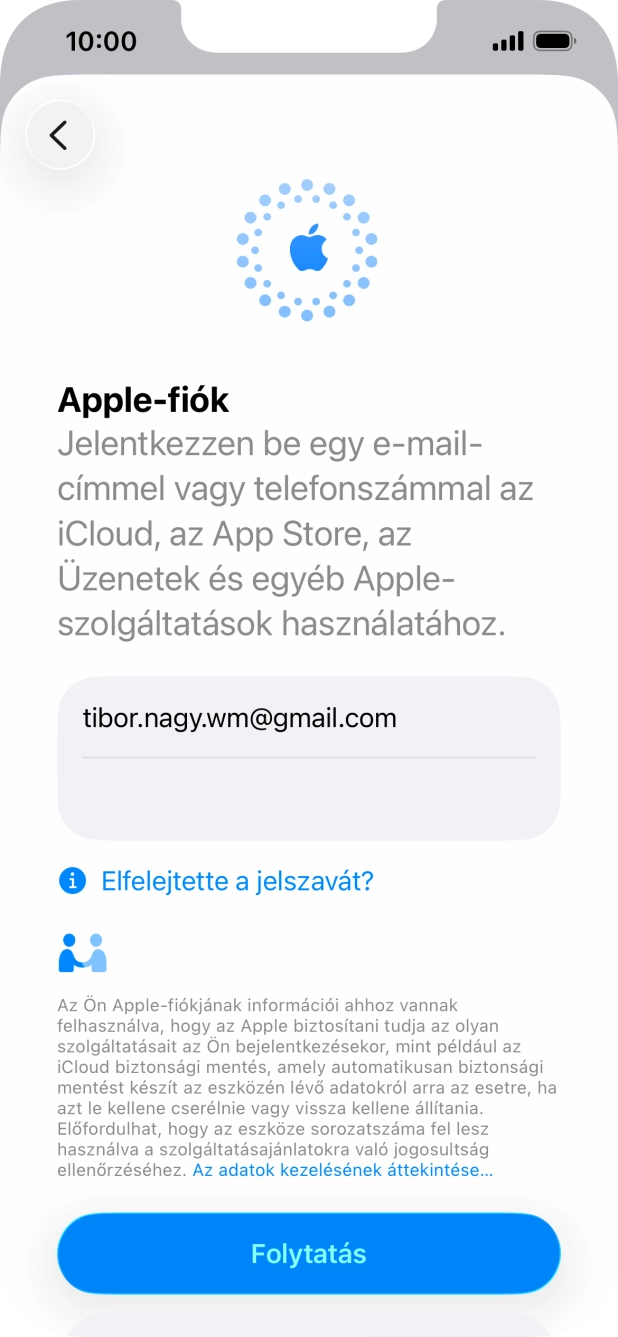 Válaszd a Folytatás lehetőséget.