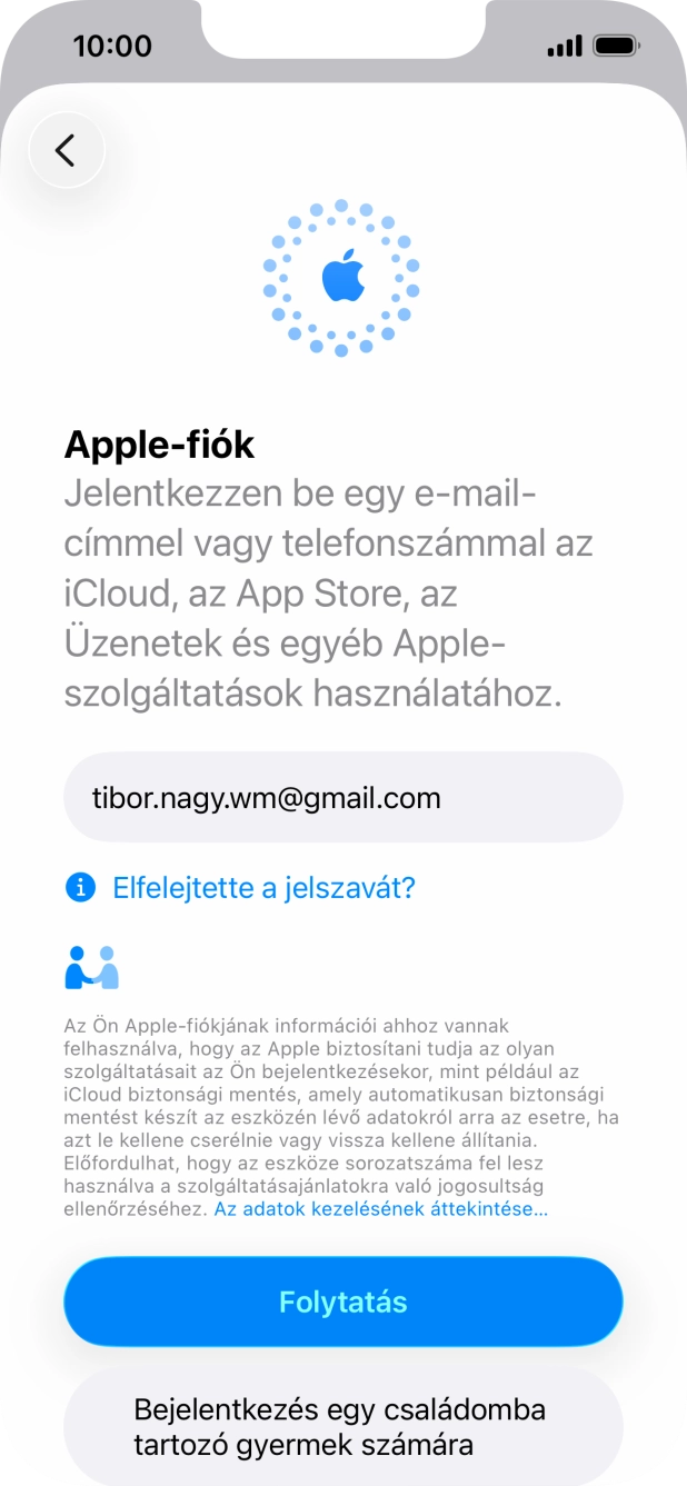 Válaszd a Folytatás lehetőséget.
