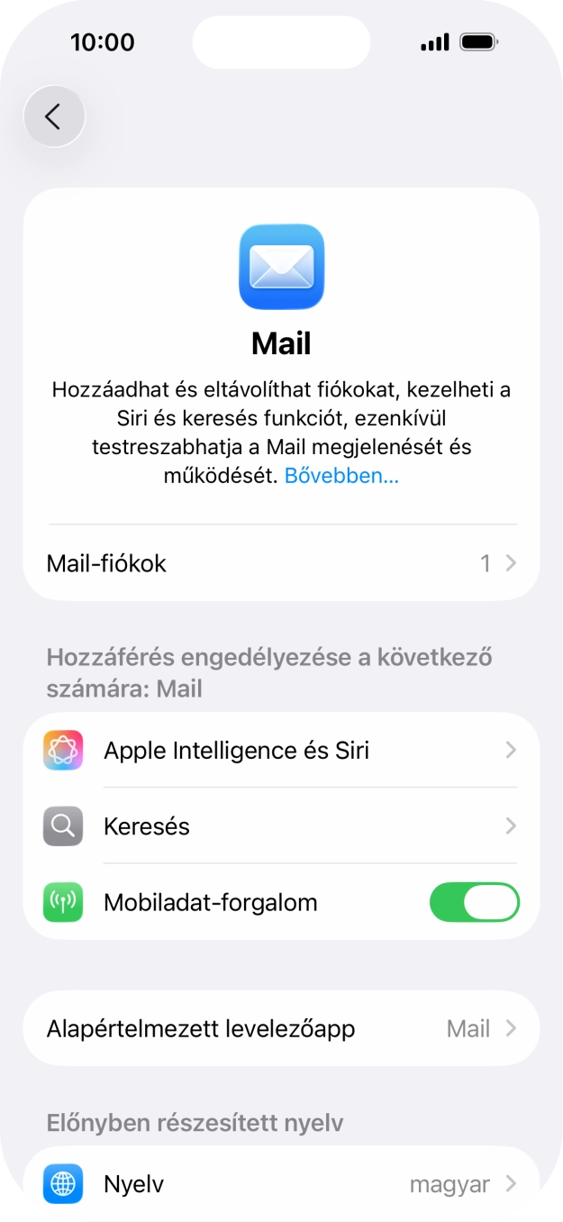 Válaszd a Mail-fiókok lehetőséget.