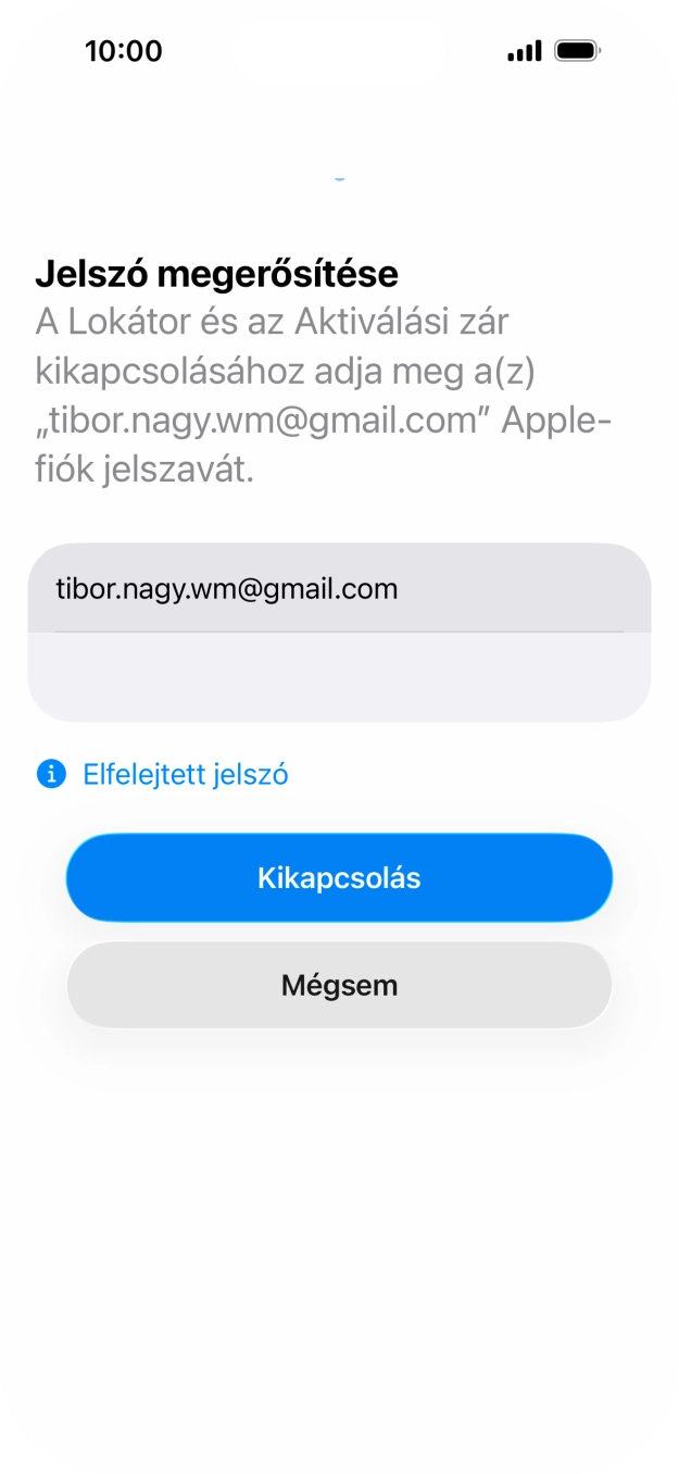 Írd be az Apple-fiókodhoz tartózó jelszót, és válaszd a Kikapcsolás lehetőséget. Várj egy kicsit, amíg a telefon visszaállítja a gyári beállításokat. A telefon konfigurálásához és ahhoz, hogy üzemkész állapotba hozd, kövesd a képernyőn megjelenő utasításokat.