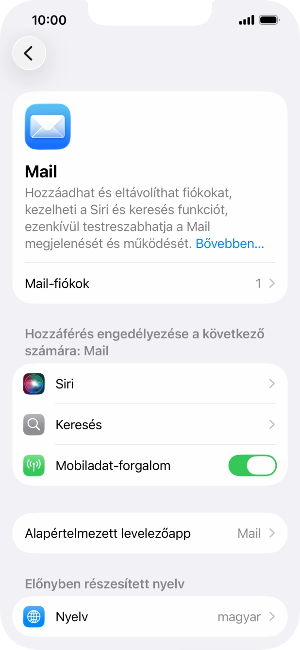 Válaszd a Mail-fiókok lehetőséget.