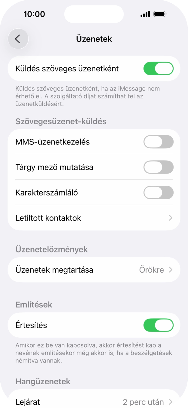 Kattints a „Küldés szöveges üzenetként” melletti csúszkára a funkció be- vagy kikapcsolásához.