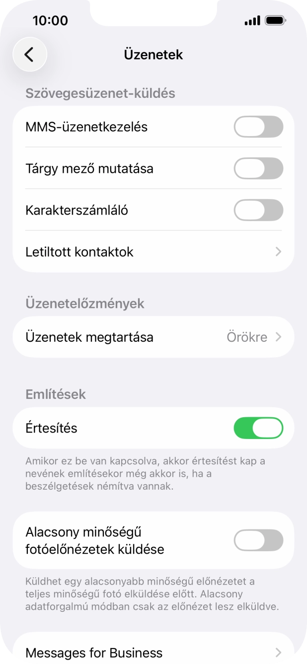 Kattints az „MMS-üzenetkezelés” melletti csúszkára a funkció bekapcsolásához.