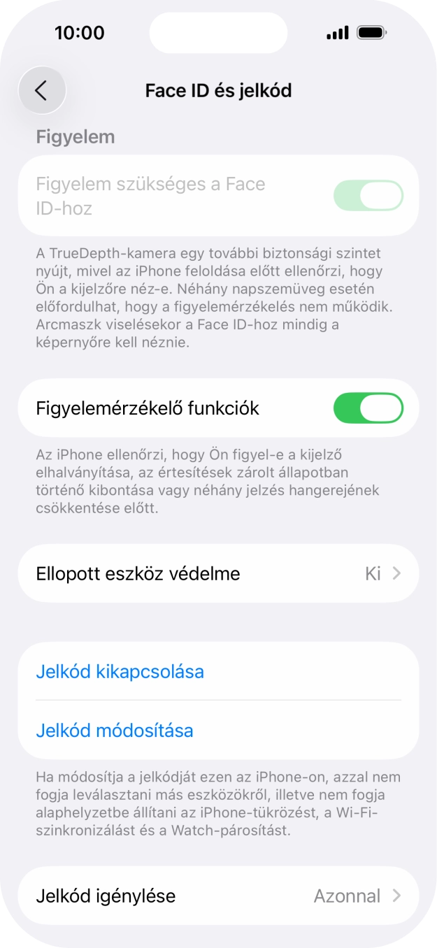 Válaszd a Jelkód kikapcsolása lehetőséget, és írd be a képernyőzárkódot.