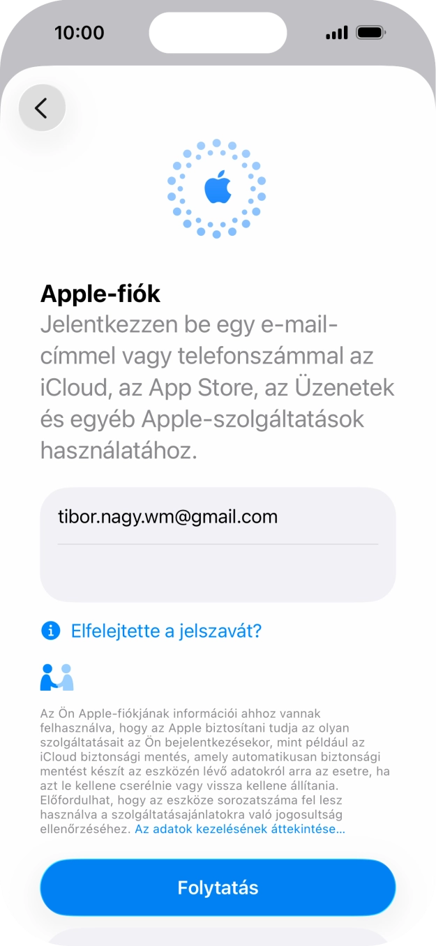 Válaszd a Folytatás lehetőséget.