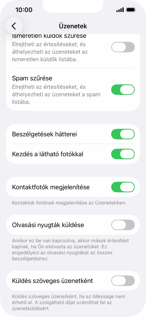 Kattints a „Küldés szöveges üzenetként” melletti csúszkára a funkció be- vagy kikapcsolásához.