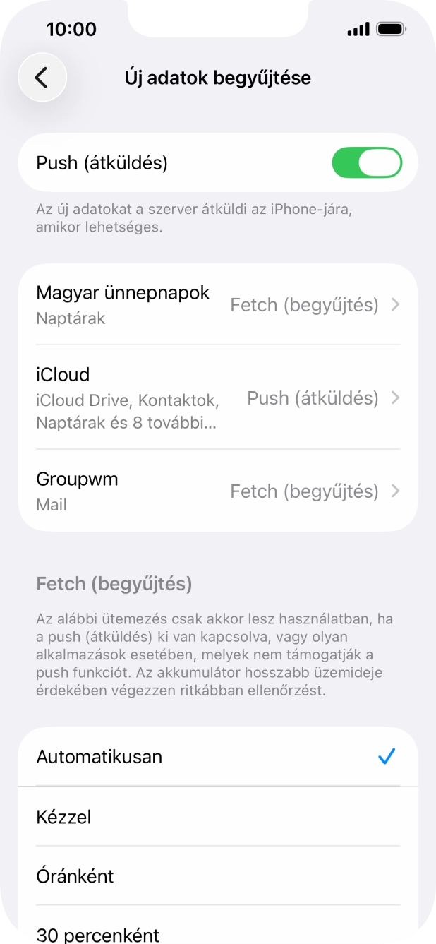 Kattints a „Push (átküldés)” melletti csúszkára a funkció be- vagy kikapcsolásához.