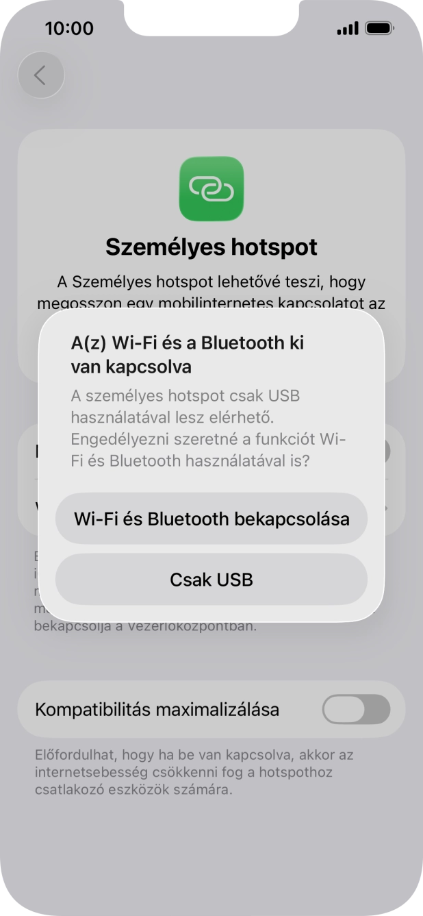 Amennyiben ki van kapcsolva a Wi-Fi, válaszd a Wi-Fi és Bluetooth bekapcsolása lehetőséget.