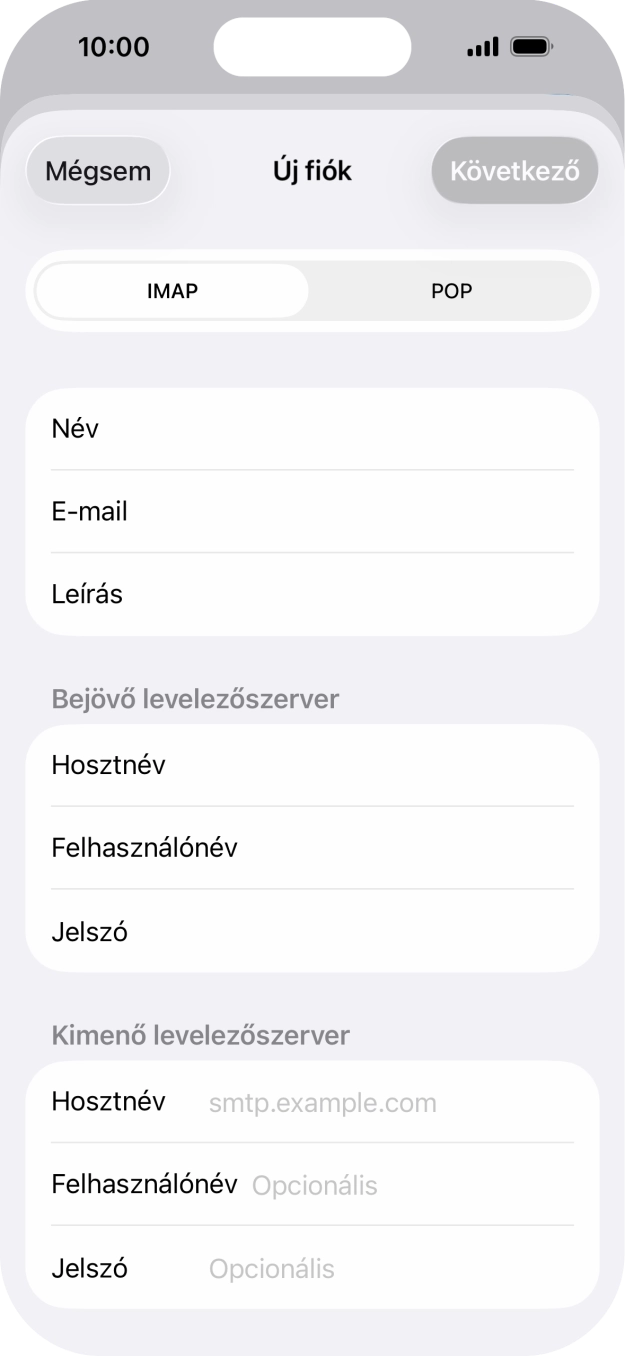 Kattints a Felhasználónév mezőre, és írd be az e-mail-fiókodhoz tartozó felhasználónevet.