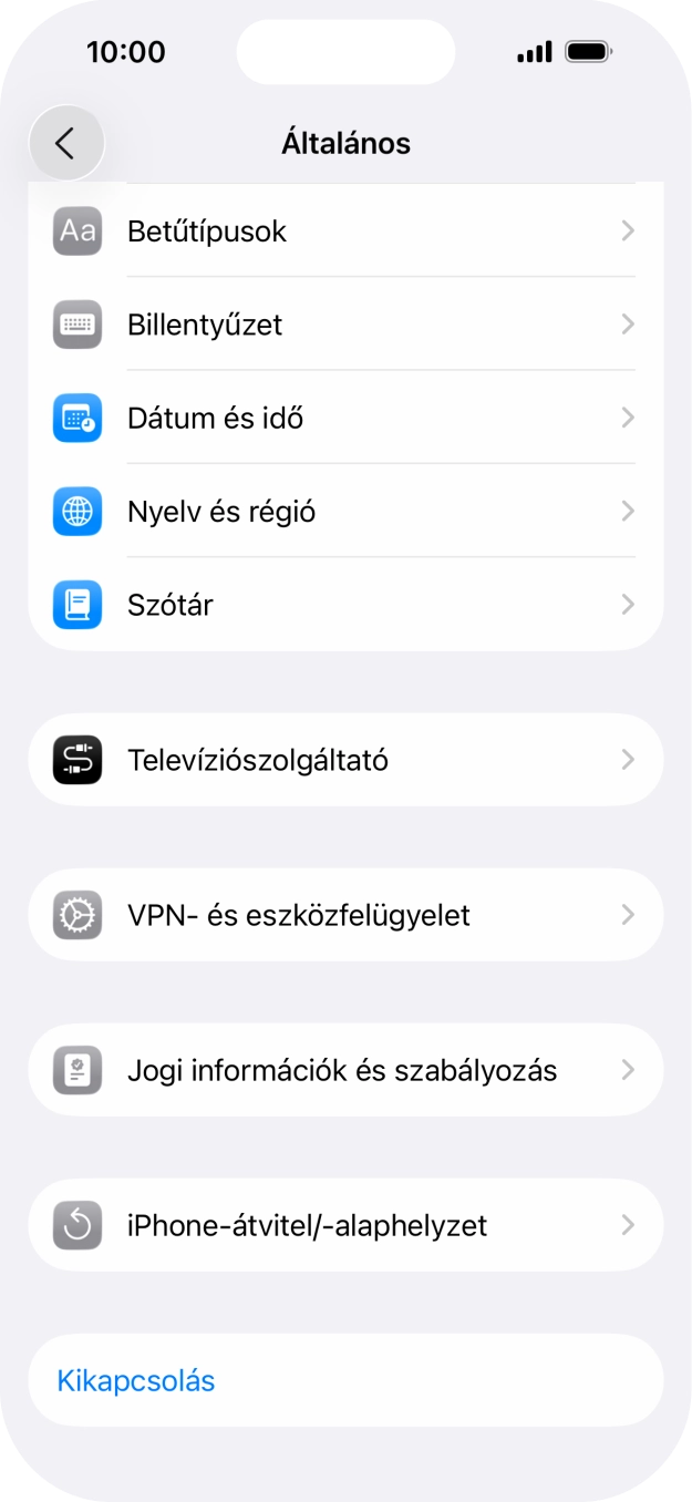 Válaszd az „iPhone-átvitel/-alaphelyzet” lehetőséget.