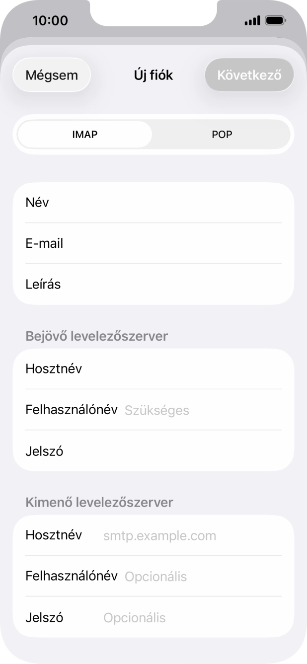 Kattints a Felhasználónév mezőre, és írd be az e-mail-fiókodhoz tartozó felhasználónevet.