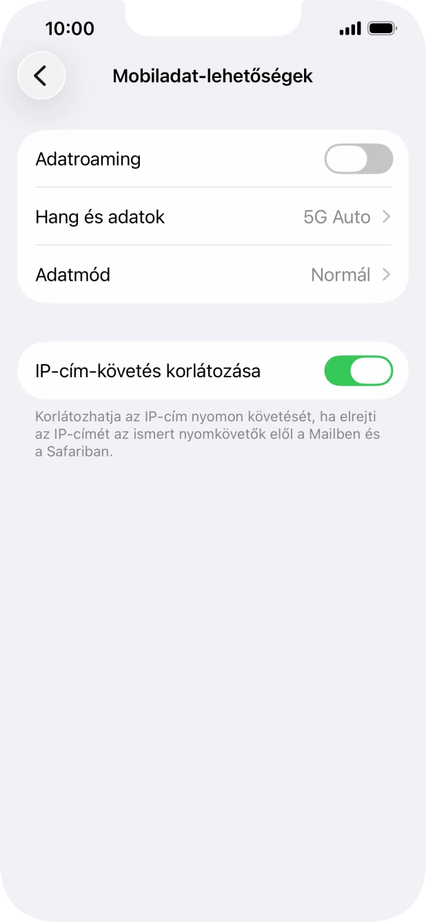 Kattints az „Adatroaming” melletti csúszkára a funkció be- vagy kikapcsolásához.