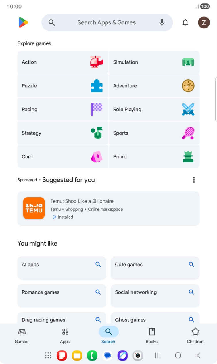 Press the search field.