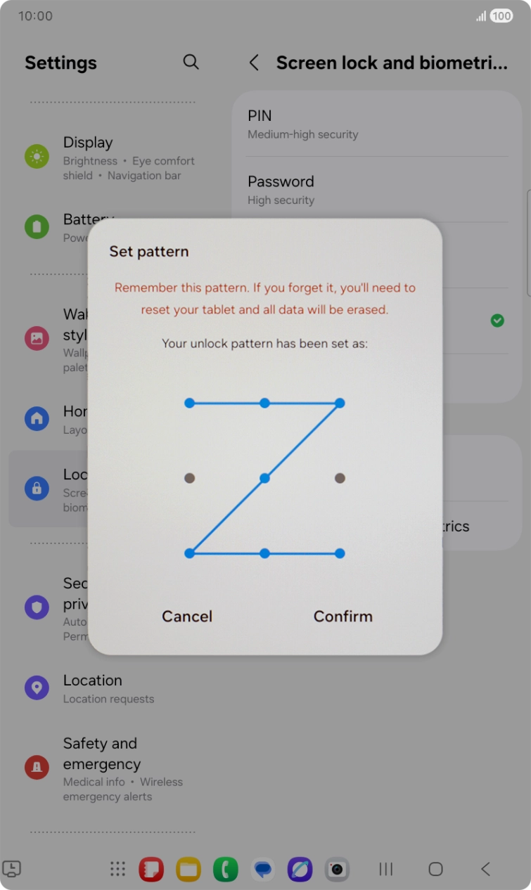 Repeat the selected lock code and press Confirm.