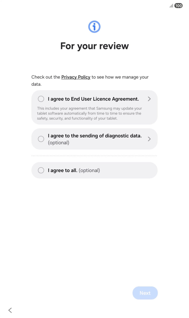 Press the fields next to the required settings to select them.