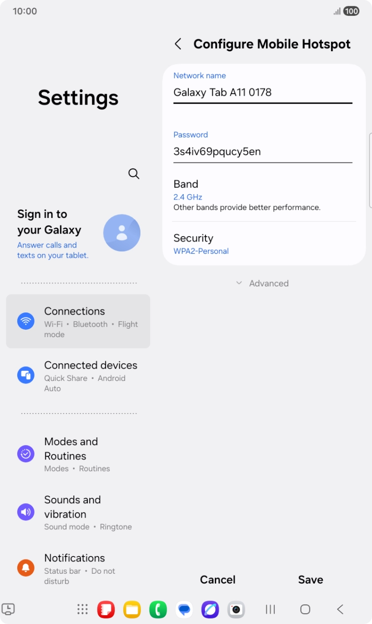 Press the field below 'Network name' and key in the required name.