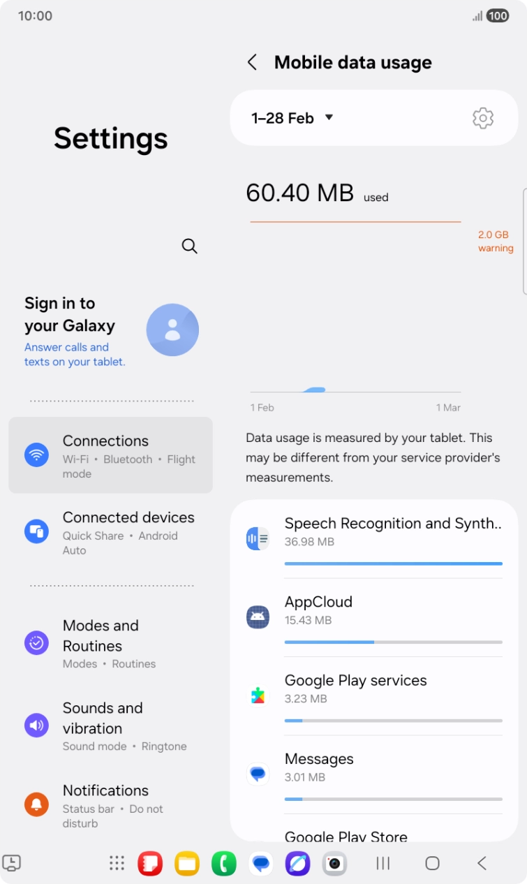 The data usage for each application is displayed below the name of the application.