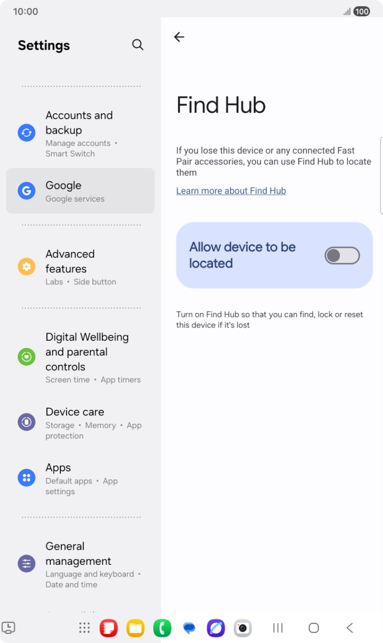 Press the indicator next to 'Allow device to be located' to turn on the function.