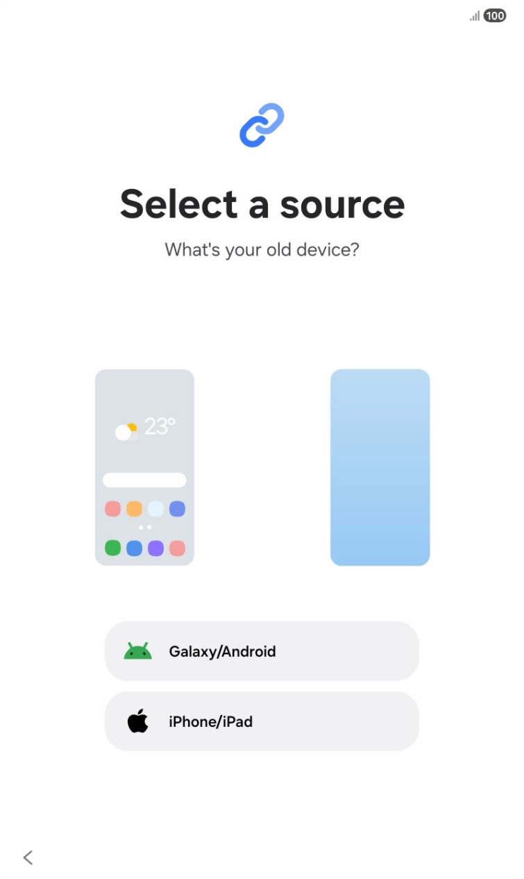Press the required setting and follow the instructions on the screen to transfer the content from another device.