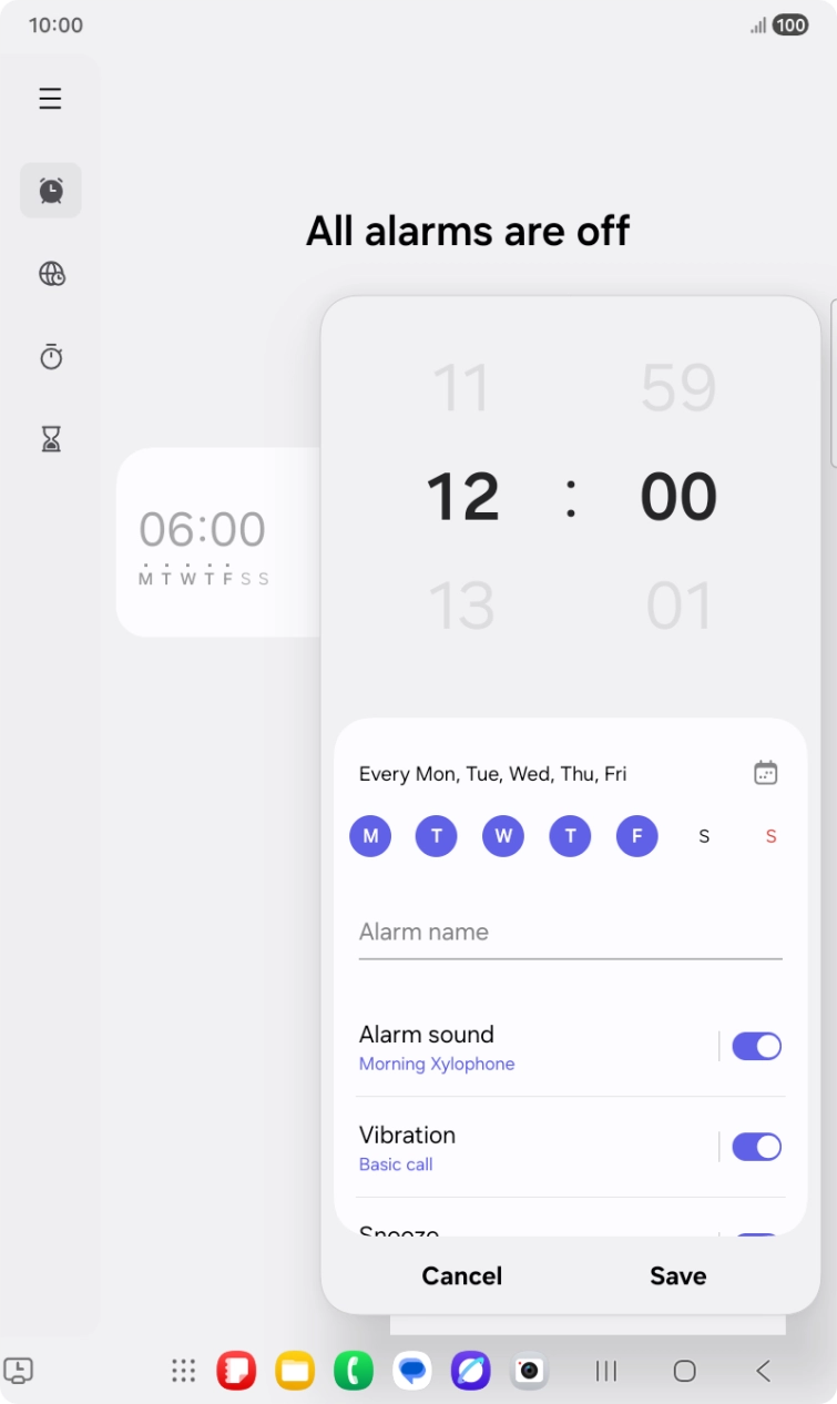 Press the indicator next to 'Alarm sound' to turn on the alarm tone.