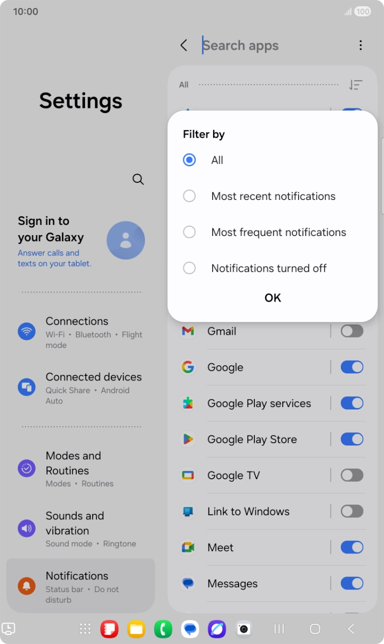 Press the required setting.