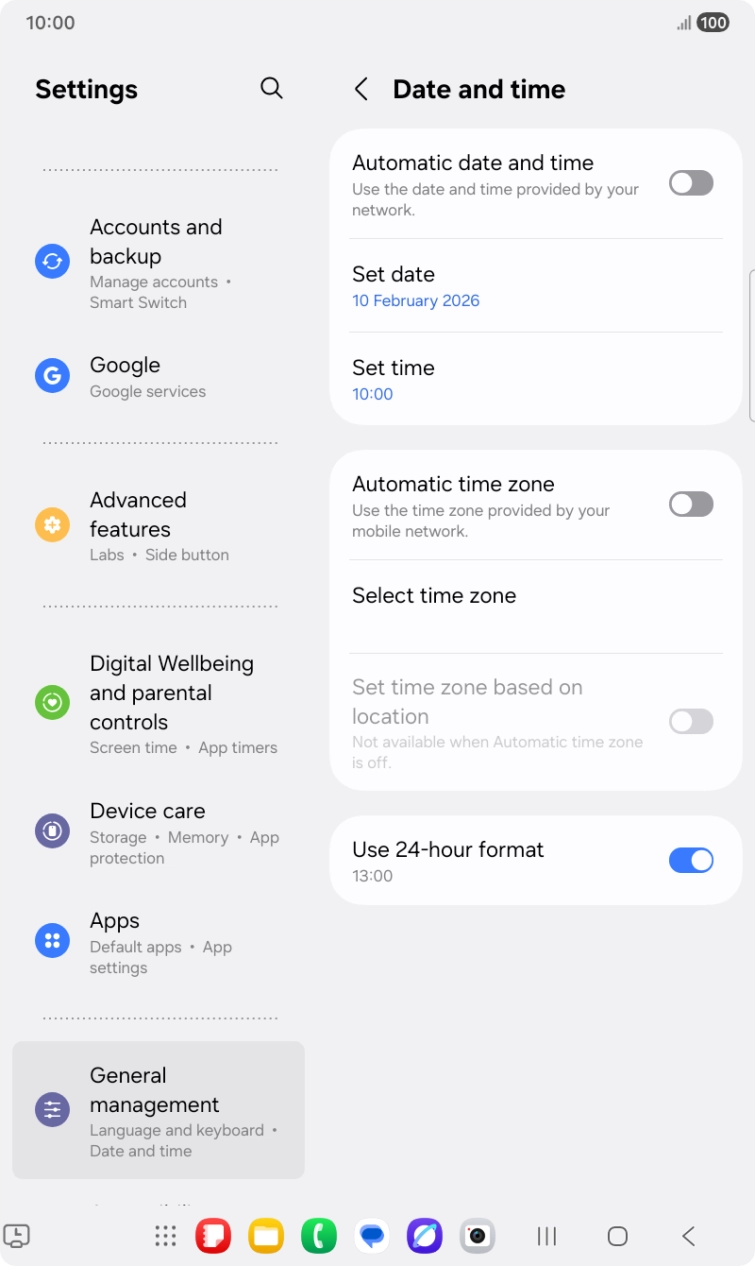 Press the indicator next to 'Automatic date and time' to turn on the function.