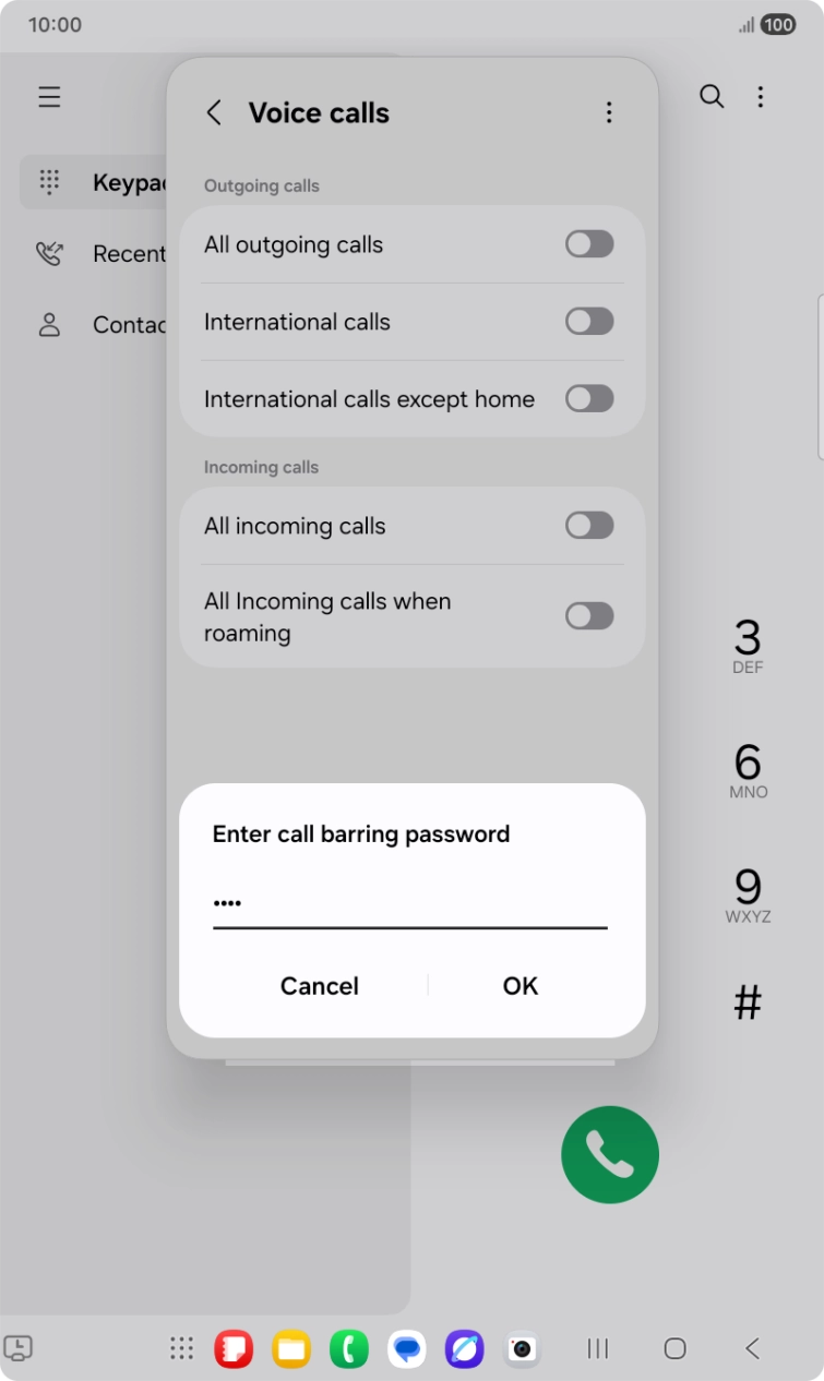 Key in your barring password and press OK.