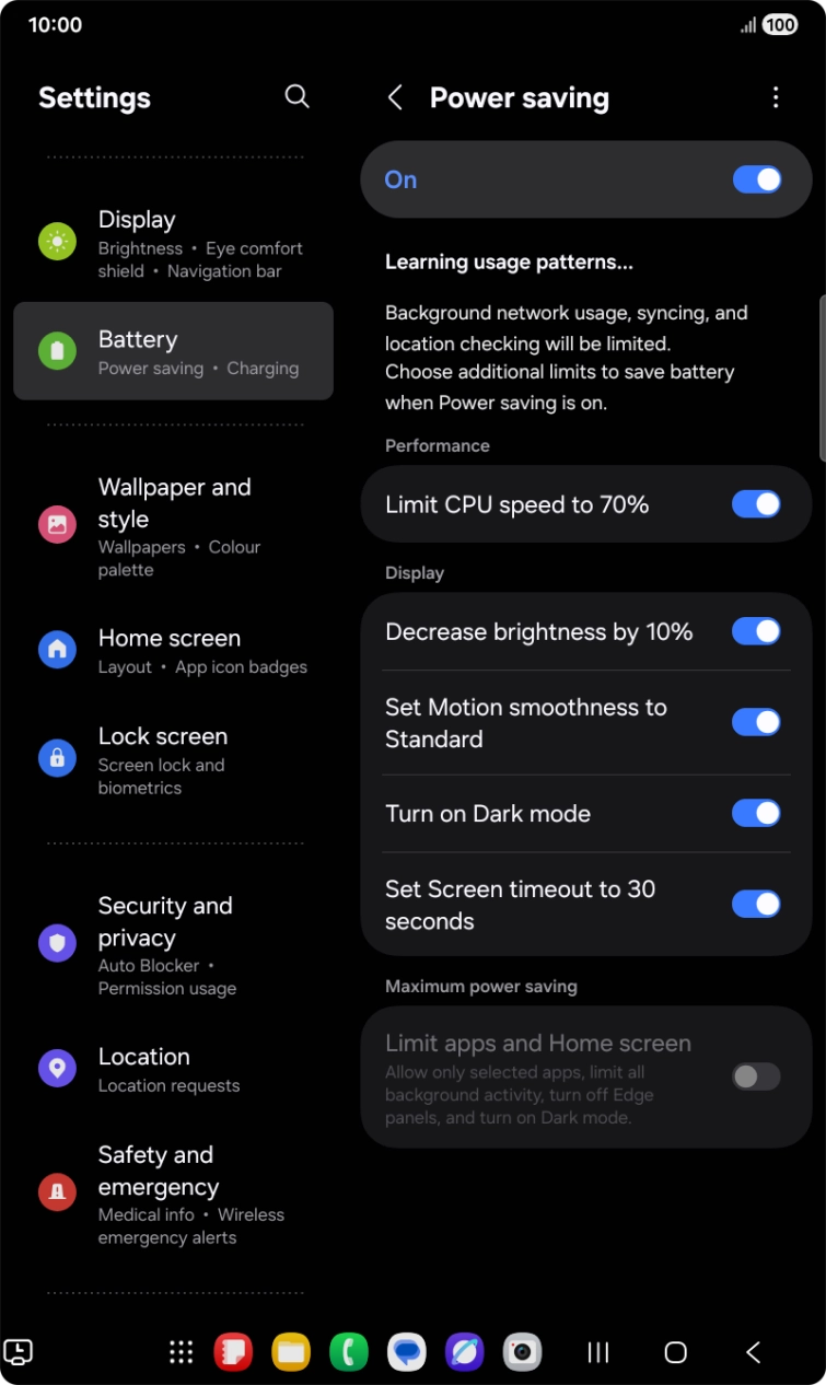 Press the indicators next to the required settings to turn the functions on or off.